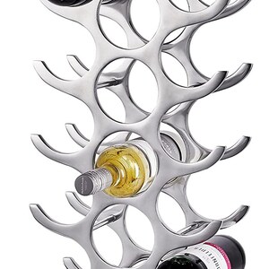 Botellero botellero botellero aluminio metal plateado soporte para vino, estante metálico moderno portabotellas/vino y champán 78 cm imagen 6