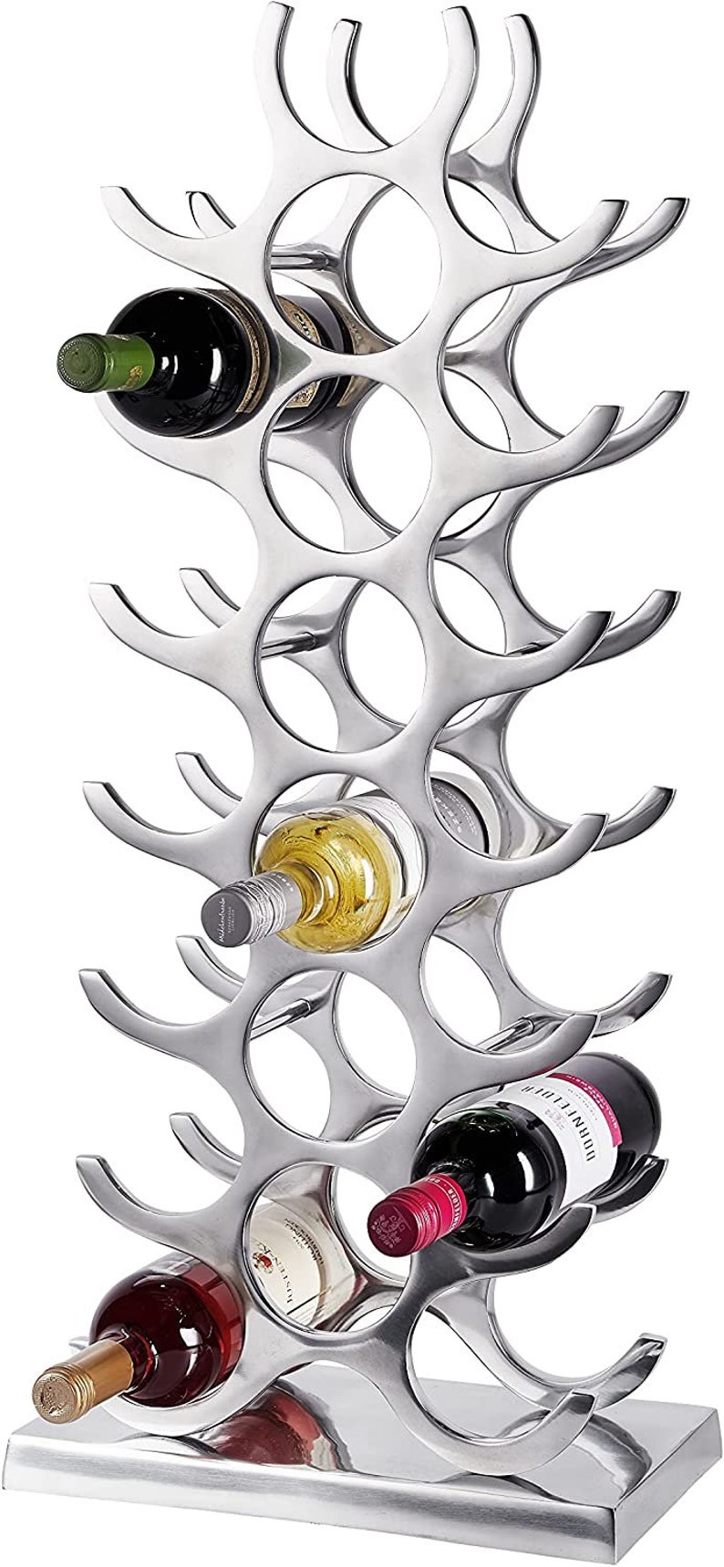 Botellero botellero botellero aluminio metal plateado soporte para vino, estante metálico moderno portabotellas/vino y champán 78 cm imagen 6