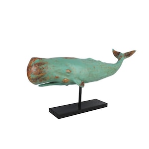 Whale fish decorative figure statue sculpture stand polyresin modern - maritime decoration for home in wood look - XXL 77 x 17.5 x 38.5 cm