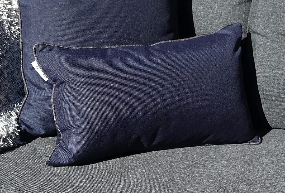 Kussen 45x45 cm Outdoor met bies & vulling - Premium Olefin Lounge Stof - Tuin Decoratief kussen - Water- & Vuilafstotende coating - Oeko Tex 100 - UV- bescherming (antraciet met bies in