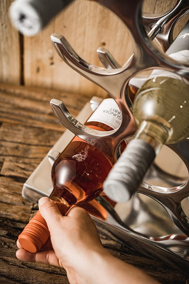 Botellero botellero botellero aluminio metal plateado soporte para vino, estante metálico moderno portabotellas/vino y champán 78 cm imagen 4