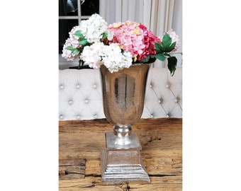 Vase Flower Vase Vessel Cup Vase Dekovase - Metal Aluminum Silver - Decoration for living room, bedroom or office 40 cm