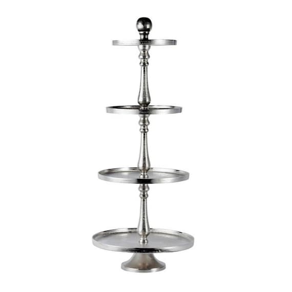 Etagere XXL 4-tier Decorative Plate Bowl Decoration - Serving Plate Large Made of Metal Aluminum - Silver Luxury, Dining Room, Kitchen - 95 Cm