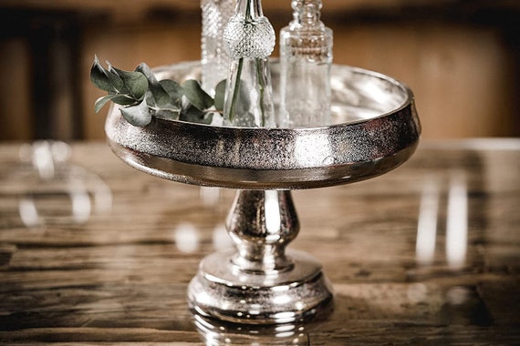 Bol Décoratif En Aluminium Argenté Sur Pied - Diamètre 28 Cm - Décoration De Table Moderne - MichaelNoll