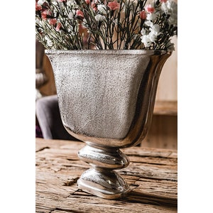 Vase Flower Vase Vessel Cup Vase Dekovase Aluminum Silver, Decorative Modern made of Metal, Living Room and Kitchen, 42 cm