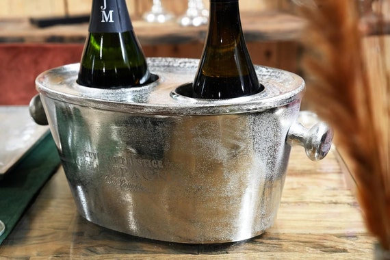 Flaschenkühler für 2 Flaschen, Weinkühler, Sektkühler, Getränkekühler aus Metall, Aluminium, Party - Kühler für Sekt und Wein - XXL 31 cm