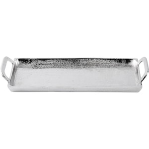 Tray serving board decorative plate serving plate aluminum silver table - serving tray handle - living room, dining room or kitchen 46.5 cm