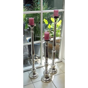 Candlestick candle holder aluminum decoration large silver raw - candlestick modern made of metal - XXL 3 sizes 76 cm / 92 cm / 102 cm