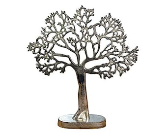 Bijoux Arbre Bijoux Stand Porte-bijoux Arbre de Vie Décoratif Aluminium Métal Argent - Arbre à bijoux pour bagues, colliers et bracelets - 43 cm