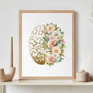 Anatomical Brain Print, Medical Art, Floral Brain Print, Flower Brain Print, Psychologist Poster, Neurologist print, Med School Gift