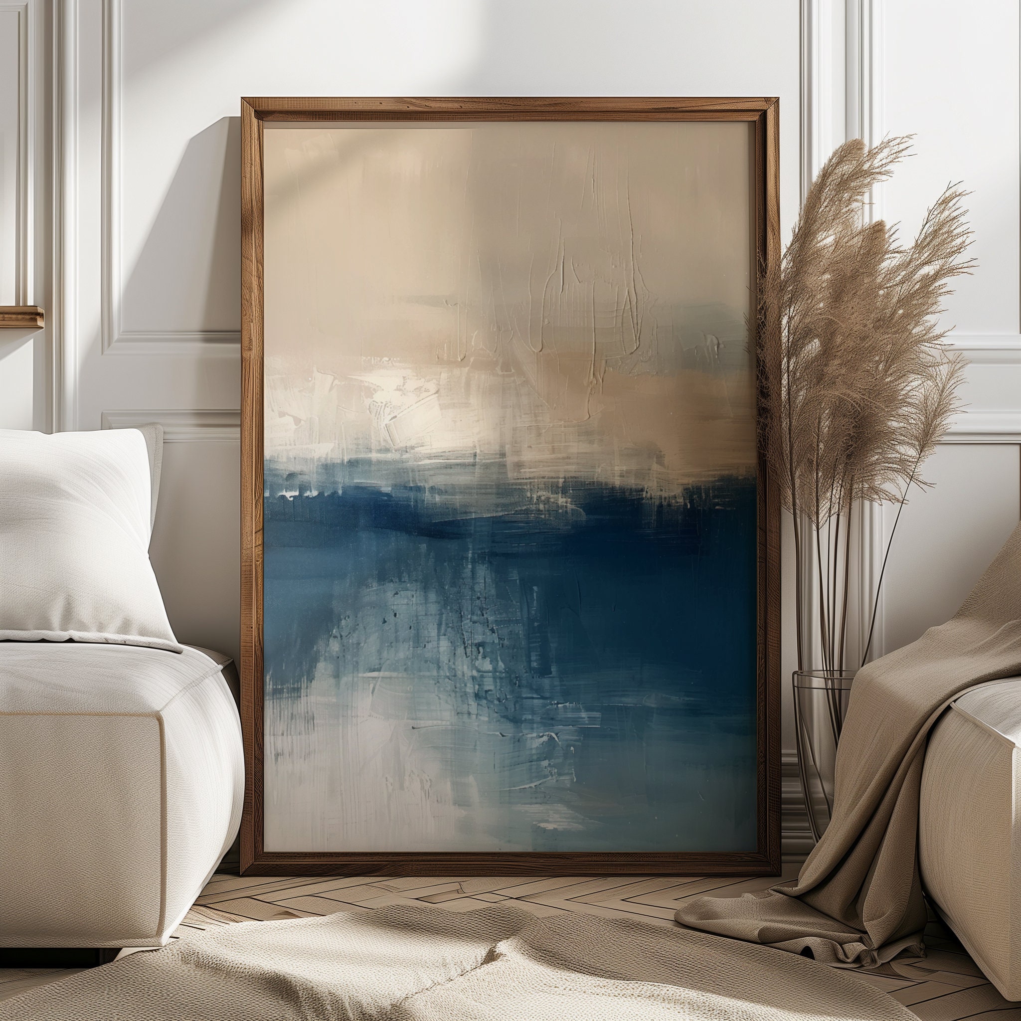 Blue and Beige Abstract Painting Print Set of 2, Printable Seacoast ...