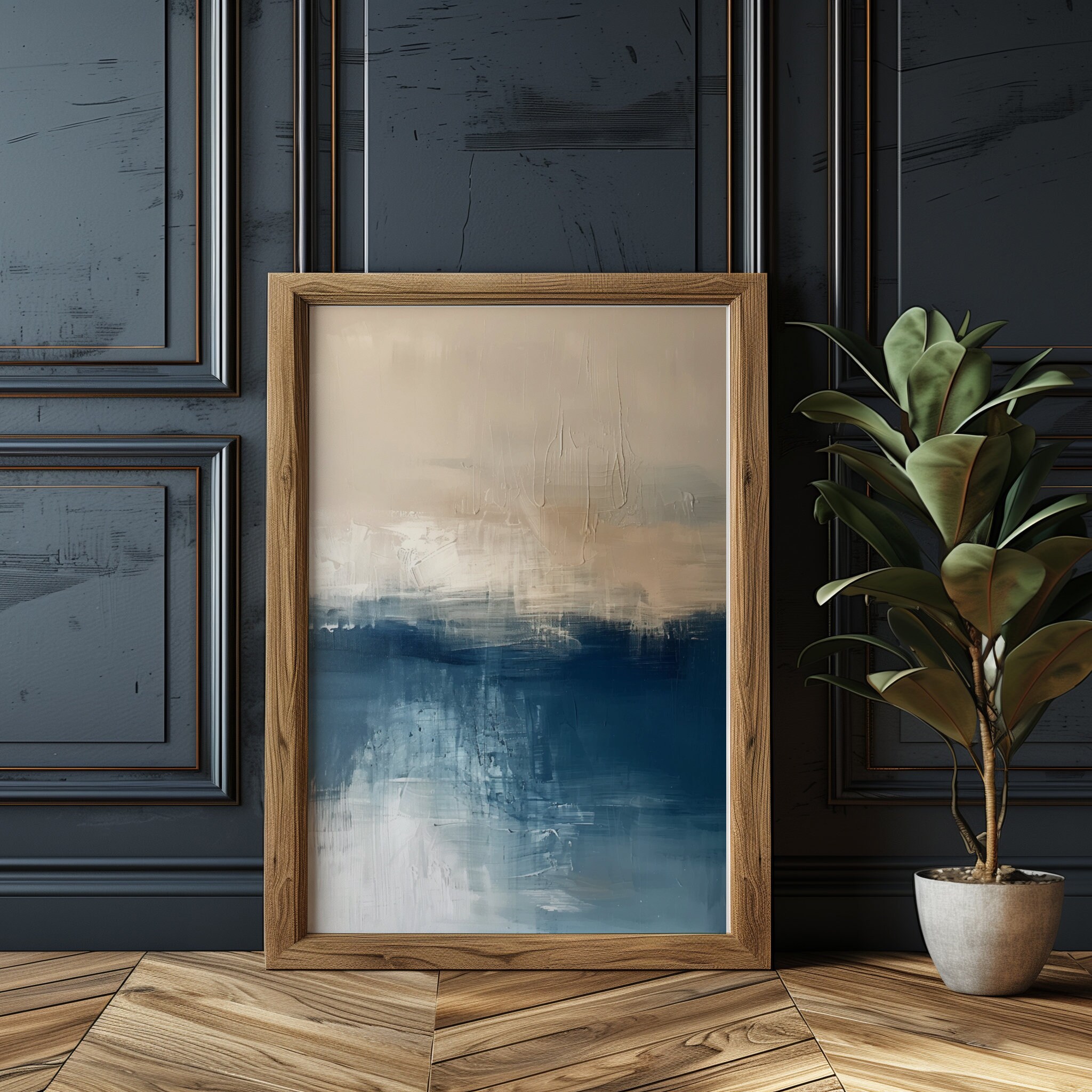 Blue and Beige Abstract Painting Print Set of 2, Printable Seacoast ...