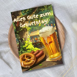 Alles Gute zum Geburtstag: Celebratory German Card with Beer & Pretzel, Printable
