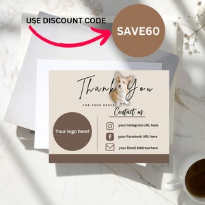 Dog Corgi Design Shop Thank You Card - Printable Business Card Template, Packaging Insert, and Editable Etsy Shop Card