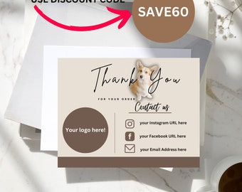 Dog Corgi Design Shop Thank You Card - Printable Business Card Template, Packaging Insert, and Editable Etsy Shop Card