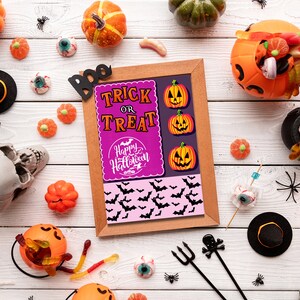 Süßes oder Saures Halloween Karte - Oranger Kürbis & Geist - Happy Halloween zum Ausdrucken!