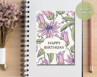 Happy Birthday Card, Vibrant flowers card, Unique Template Instant Download, Personalized Gift, Card for Her