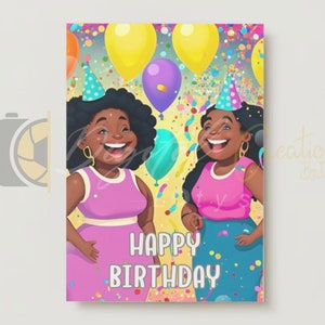 Afrocentric Birthday Card - Digital Download, African American Birthday Card for Women, Black Girl Printable Greeting Fashionable Ethnic Art