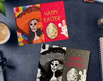 Vintage Easter Digital Card, Funny Bunny Greeting, Instant Download, Funny Spooky Design, DIY Print at Home