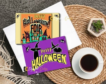 Witchy Spooky Card - Halloween Black Cat Design - Printable Folding Card - Instant Download