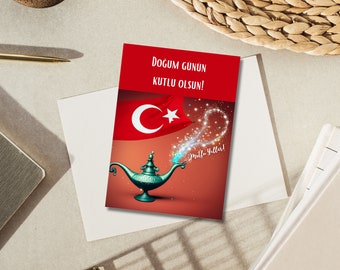 Unveiling Birthday Wishes, Turkish Style Card: Let the Genie Out| Happy Birthday Card|Instant Download