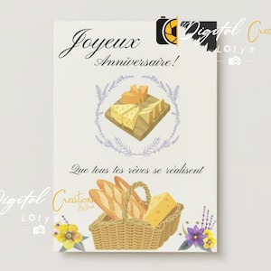 Carte de joyeux anniversaire, une célébration d'anniversaire d'inspiration française - Carte de joyeux anniversaire Cheese & Baguette