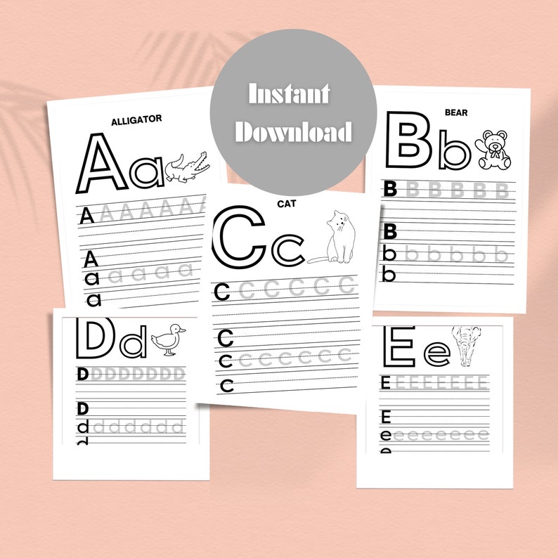Printable Minimalist Animal ABC Tracing Worksheet Digital Etsy