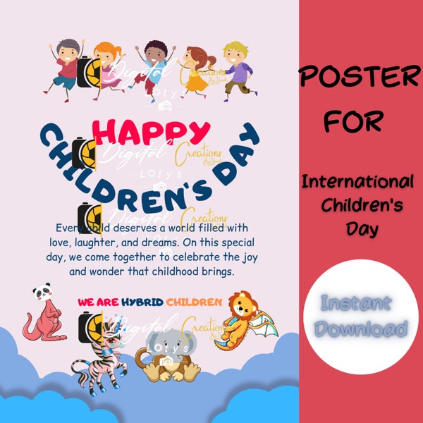 Celebrate International Children's Day: Vibrant Poster with Happy Children and Magical Hybrid Animal