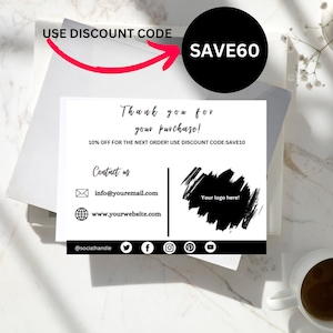 Cartão eletrônico de OBRIGADO, cartões de nota com LOGOTIPO, cartão de agradecimento Canva, cartão de agradecimento digital moderno editável para pequenas empresas com desconto e logotipo