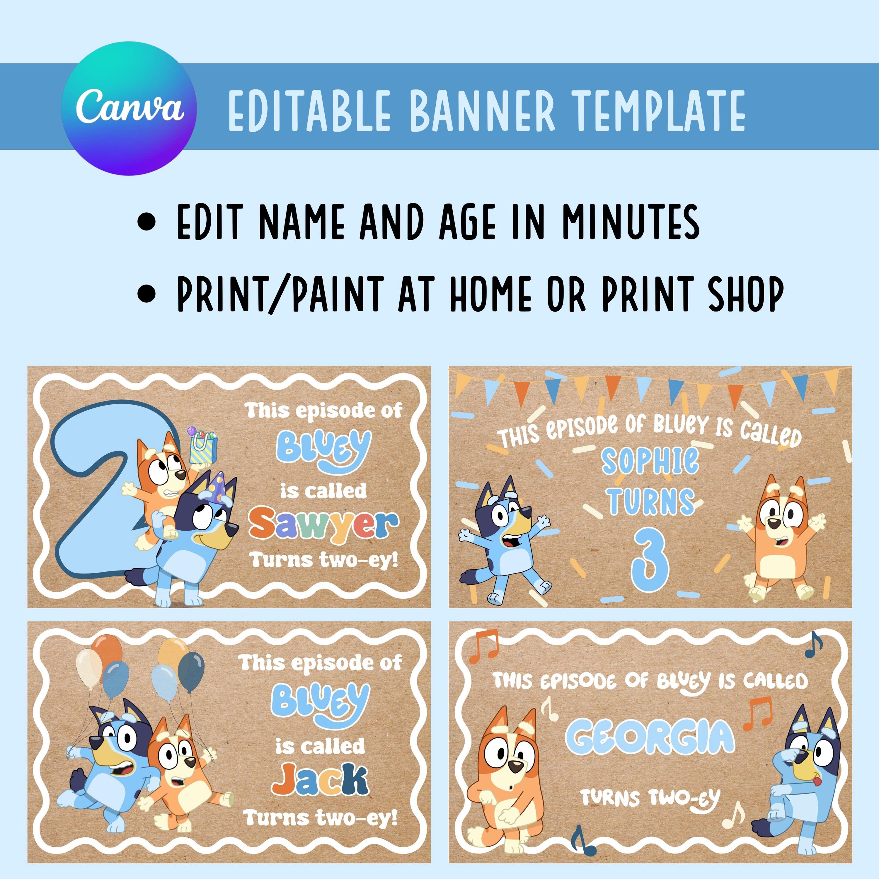 Bluey Birthday Banner Template Bundle | Editable Canva Banner | Set of ...
