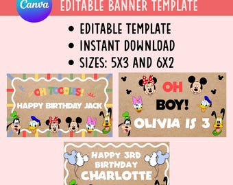 Modello per striscione di compleanno di Topolino / Decorazioni per feste di Topolino e amici (Download digitale)