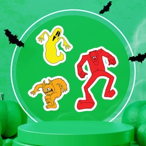 Bazooey Small and Tender Sticker Sheet, Witch's Night Out Cartoon Decals, Frankenstein Ghost Werewolf Halloween Decorations, Fun Small Gift