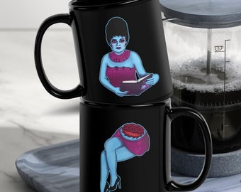 Recently Deceased Mug, Spooky Fun Halloween Black Double Side Hot Cold Drinkware, Choice of 11 or 15 oz Coffee Cup, Small Office Drink Gift