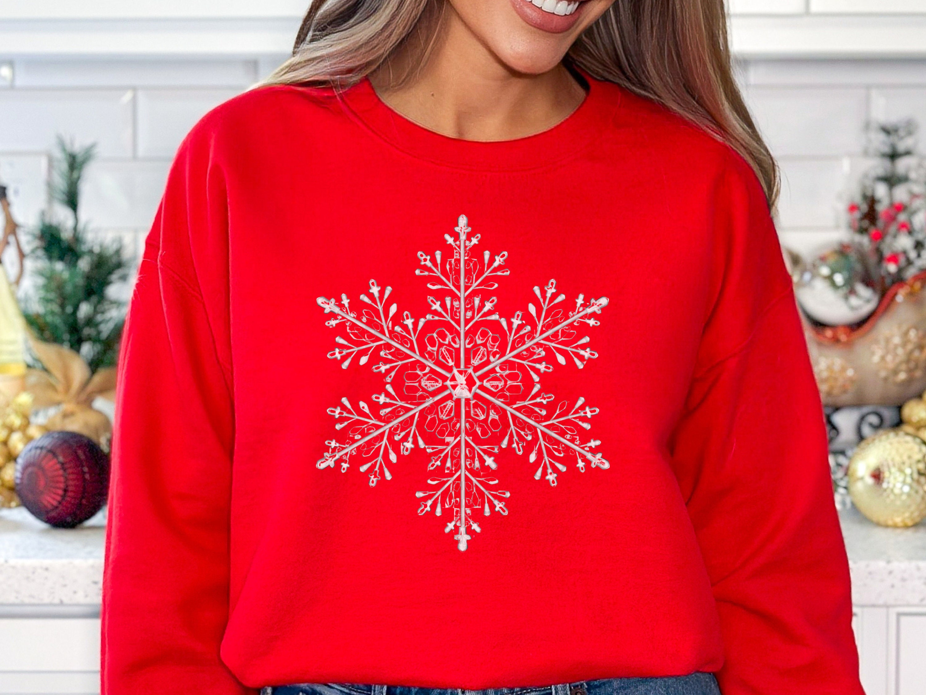 トップス SNOW FLAKE SWEAT SHIRTS Snowflake Sweatshirt, Christmas Sweatshirt, Women Holiday