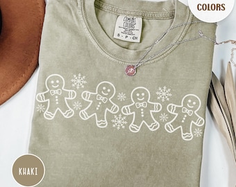 Comfort Colors Gingerbread Shirt Cute Christmas Shirt Gingerbread Man Tshirt Women's Holiday Shirt Snowflake Tee Gift For Baker Christmas