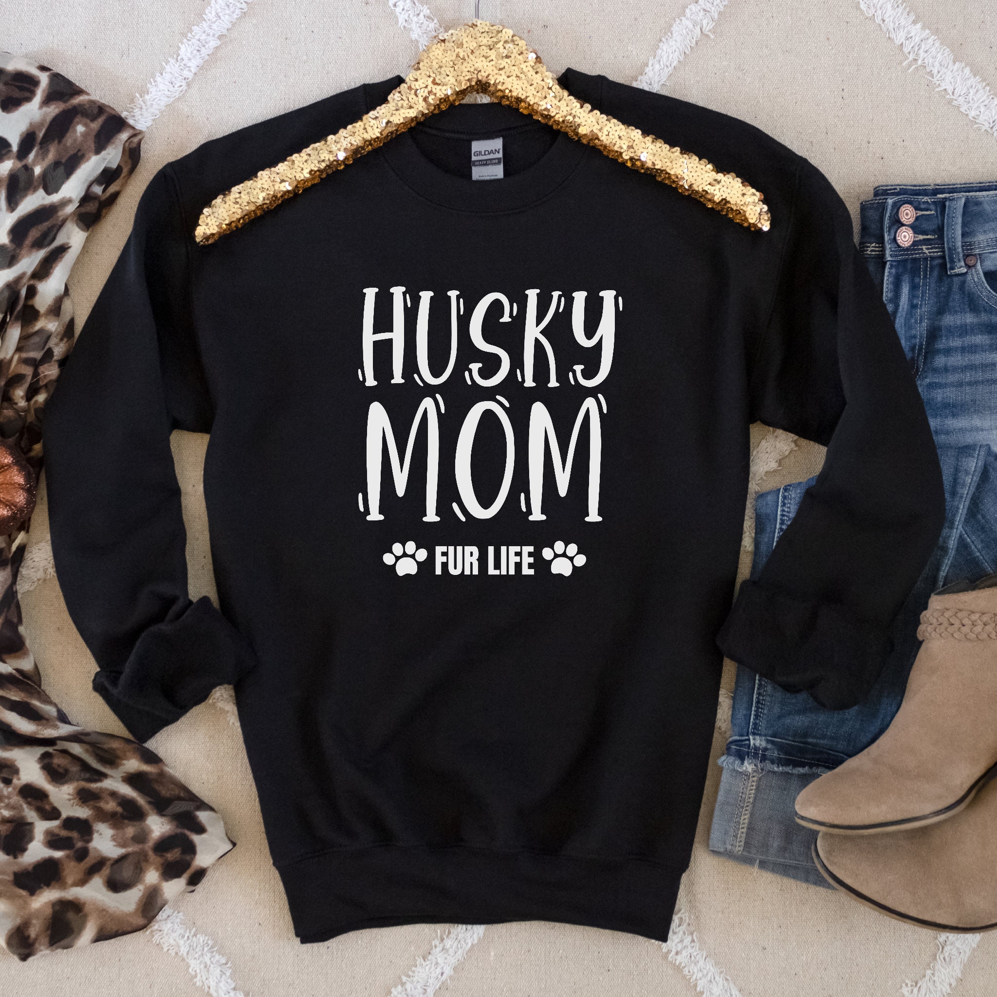 Husky Mom Fur Life Crewneck Sweatshirt 