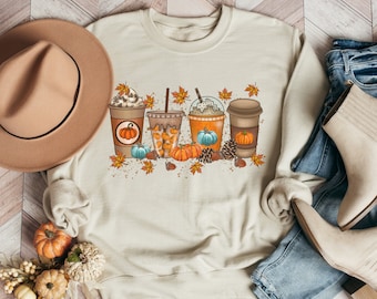 Fall Crewneck, Cute Fall Sweatshirt, Coffee Lover, Halloween Pumpkin Latte, Pumpkin Spice Shirt, Thanksgiving, Fall Coffee, Fall Shirt