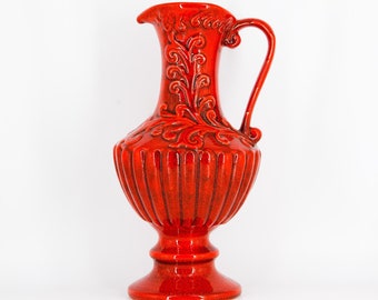 Vintage Orange Ceramic Vase: Palm Drawings, 70s Decor