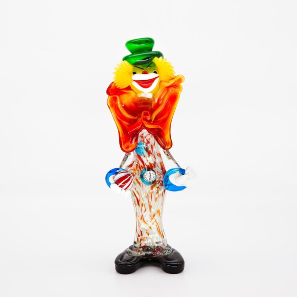 Glass Murano Clown dans des tons multicolores Datant des années cinquante et est fabriqué à Venise Parfait comme cadeau antique ou cadeau de collection