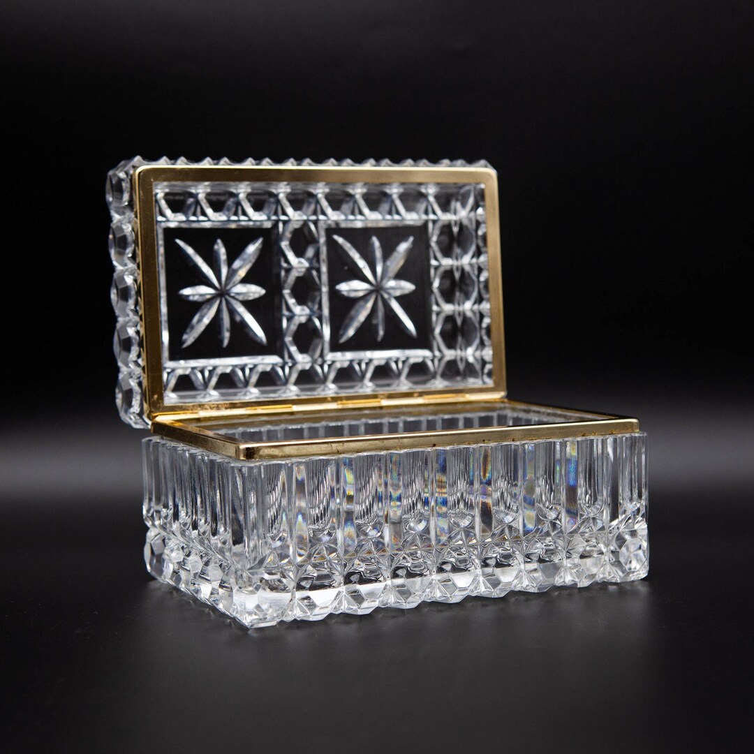 Crystal Money Box From the Fifties With a Golden Finish Ideal as a ...