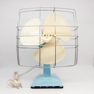 Vintage Calor-fläkt: Babyblå fransk design, 1970-talsinredning
