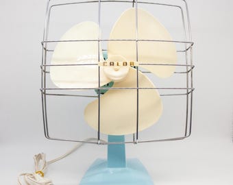 Vintage Calor-fläkt: Babyblå fransk design, 1970-talsinredning