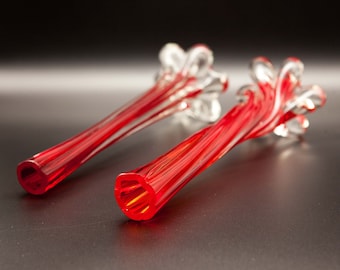Vintage Red Murano Glass Candle Holders/Vases: 1970s Venetian Decor