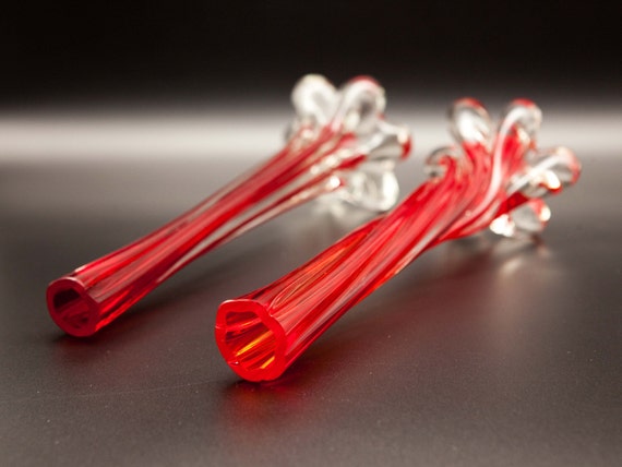 ヴィンテージの赤いムラーノガラスのキャンドルホルダー/花瓶：1970