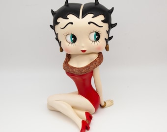 Betty Boop Resin Statue: Sitting Pose, Red Dress, King Features Stamped