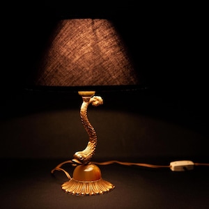 Art Nouveau Fish Lamp: Gold Accent, Marble Base, French Bedside Light