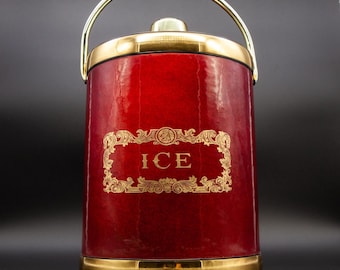 Red Ice Bucket: Gold Color Finish ; Kraftware New York City 1986