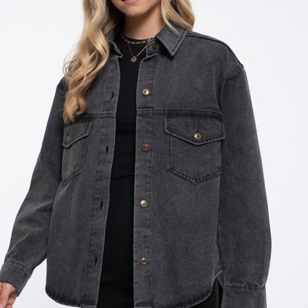 Black Denim Jacket - Etsy