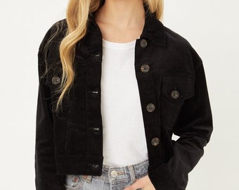 black cropped cord jacket