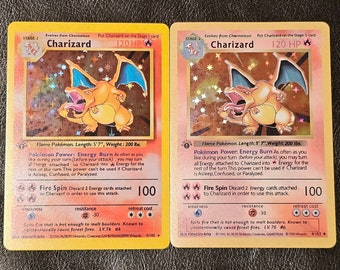 Deux premières éditions Charizard et Shadowless Cartes faites main personnalisées de haute qualité avec étui professionnel et expédition rapide